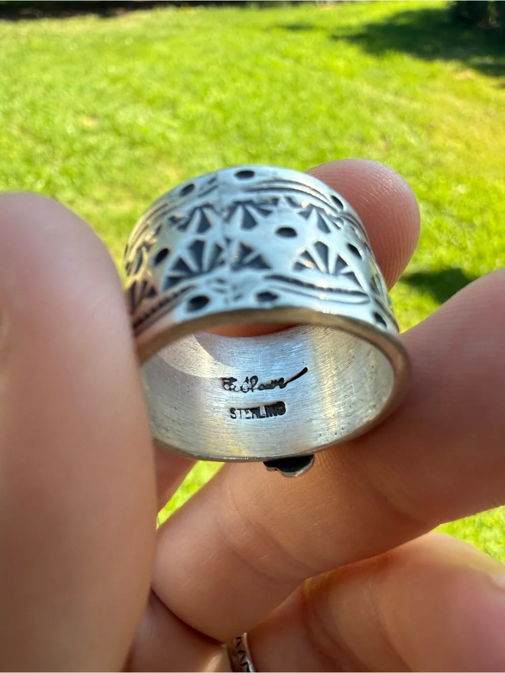 Native Stamped and Signed SZ 8 Thunderbird Ring